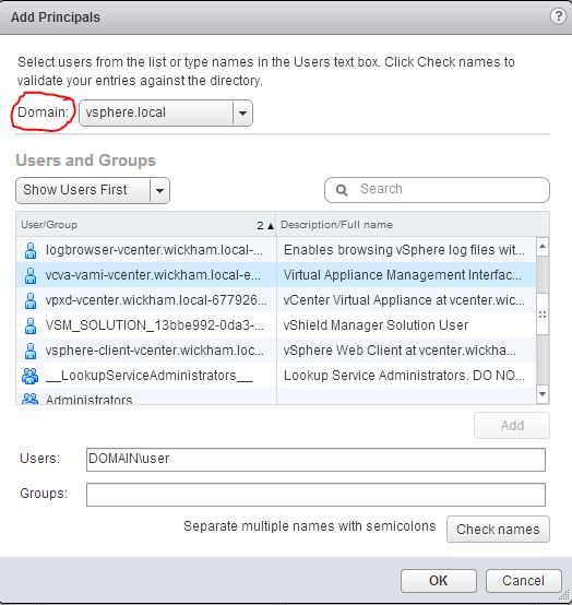 Add AD users to create vCenter SSO group